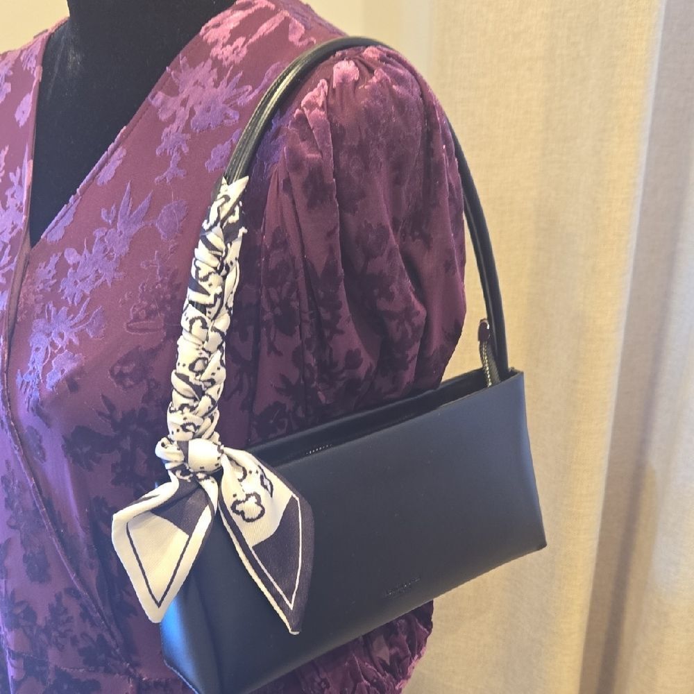 Chic Black Shoulder Bag with Scarf Detail